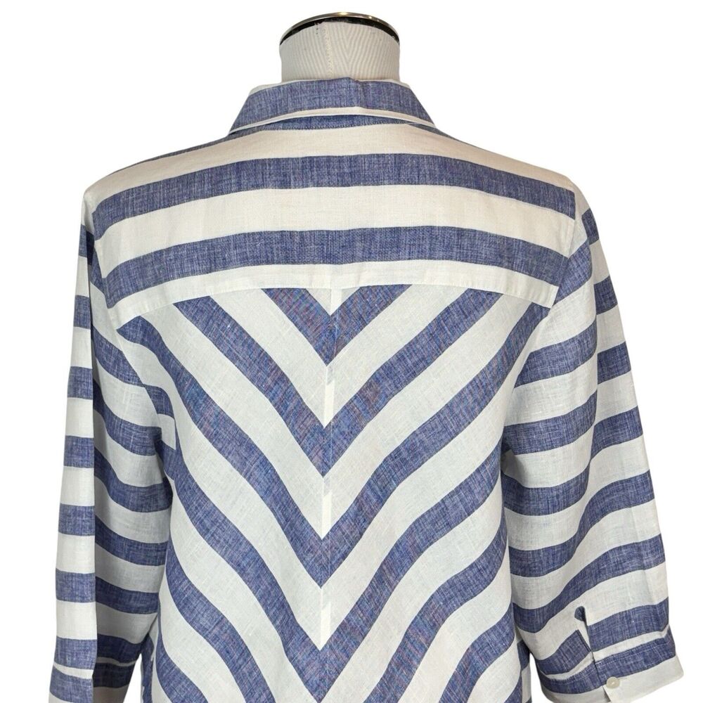 Chicos No Iron Linen Button Down Shirt Blouse. Sz‎ 2 / L Striped 3/4 Sleeve - Picture 5 of 11